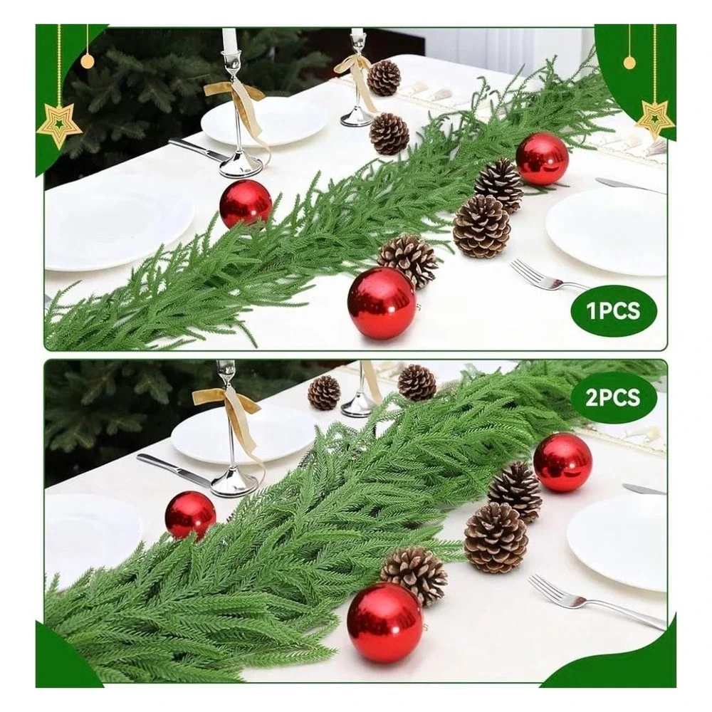9FT Real Touch Norfolk Pine Artificial Christmas Garland with Hanging‎ Ring